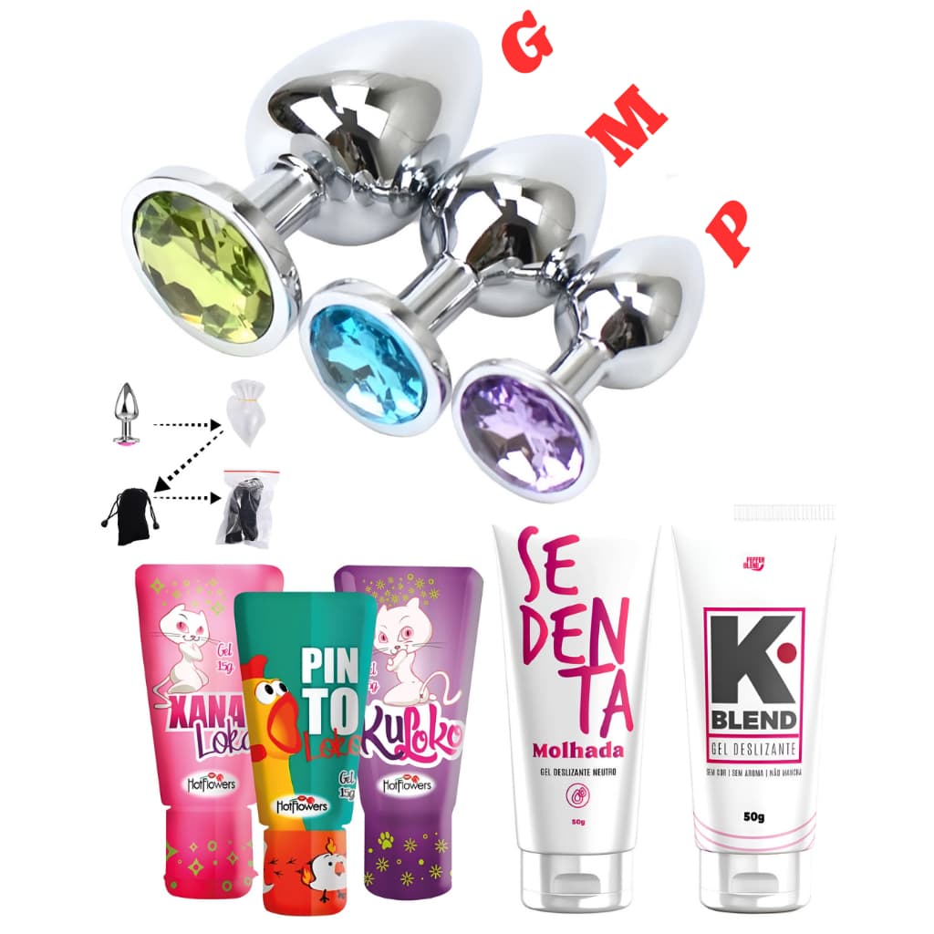 Plug Anal e Vaginal Aço Inox com Joia Brilhante Condutor de Calor e Versátil Gel