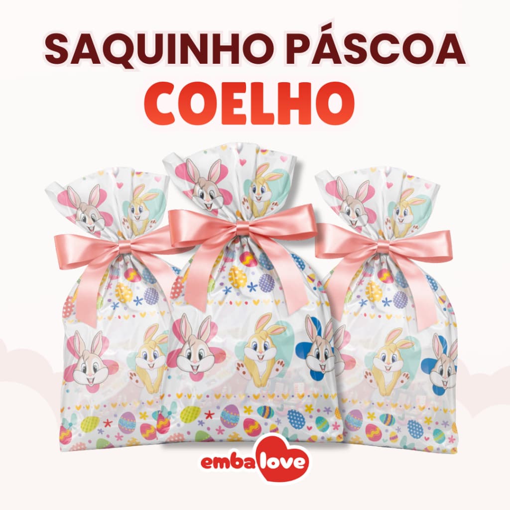 Saco Páscoa Coelho Lembrancinha Tamanhos Variados Transparente
