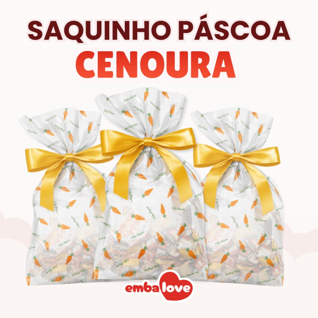 Saco Páscoa Cenoura Lembrancinha Tamanhos Variados Transparente