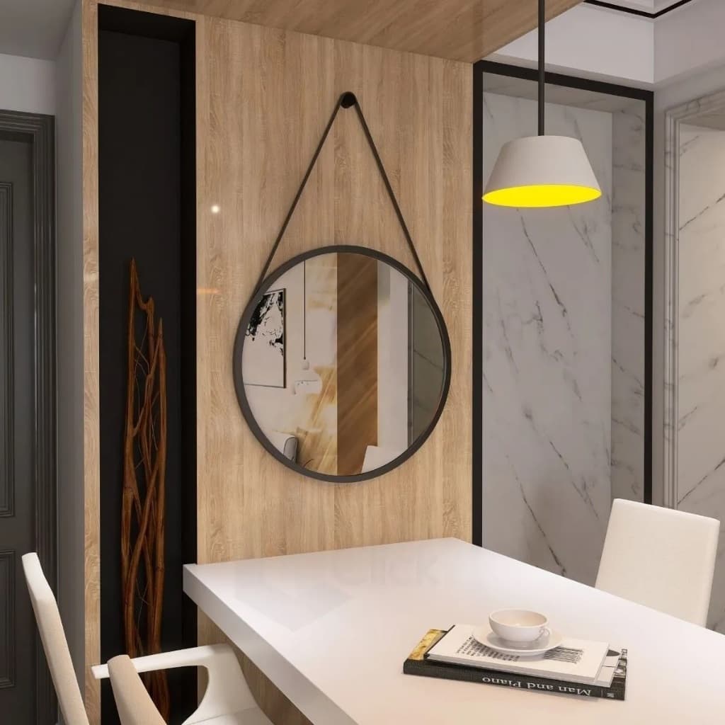 Espelho Redondo 60cm com Alça de Couro Versatilidade e Estilo para Ambientes Modernos