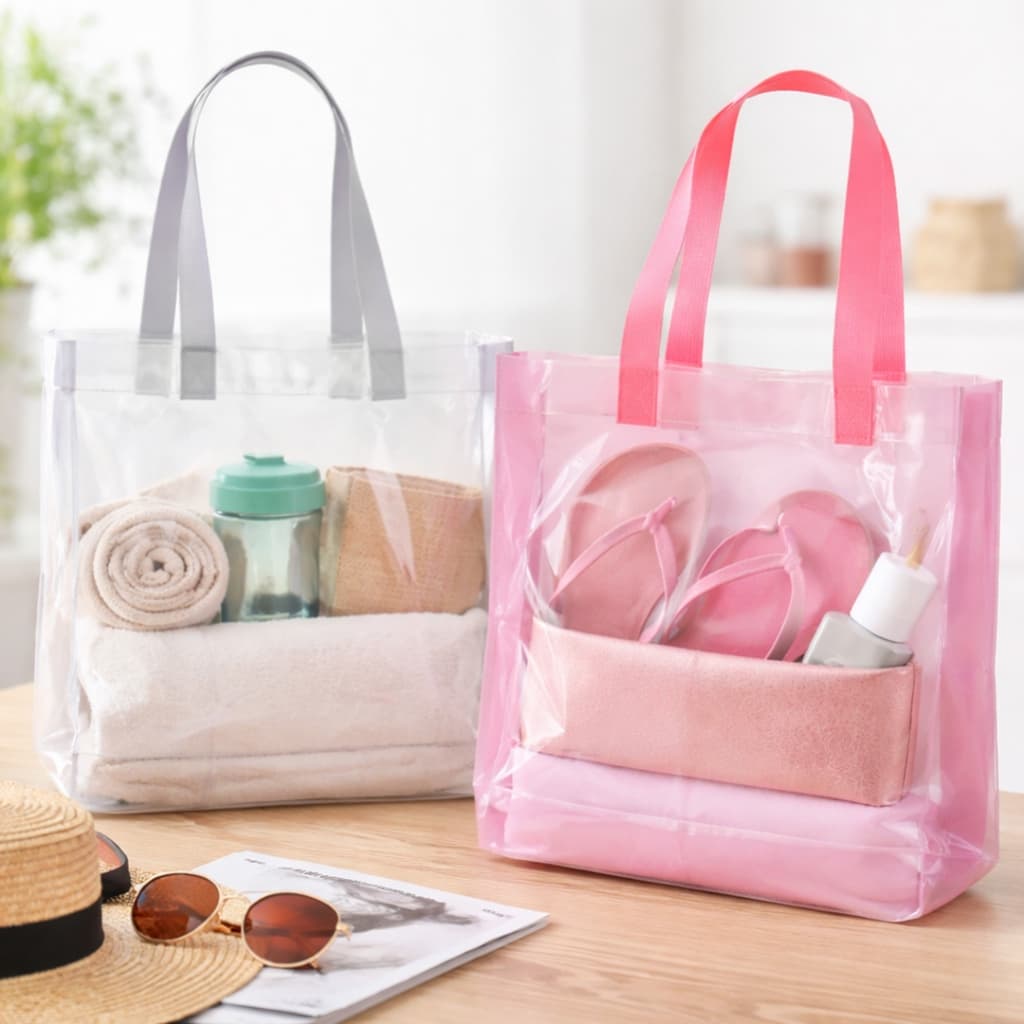 Sacola Transparente PVC com Alça Reforçada para Praia e Maternidade Incolor Resistente