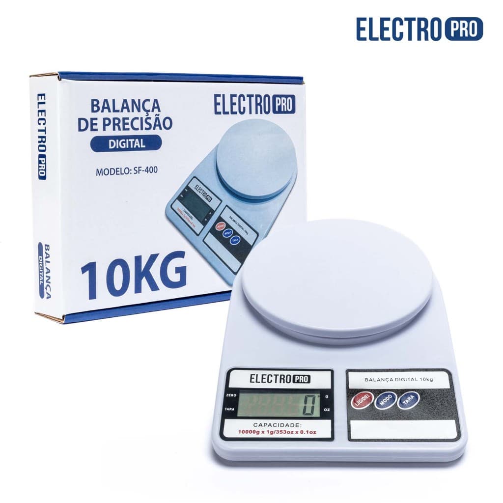 Balança Eletrônica de Cozinha. Pesa até 10 kg. LCD digital.