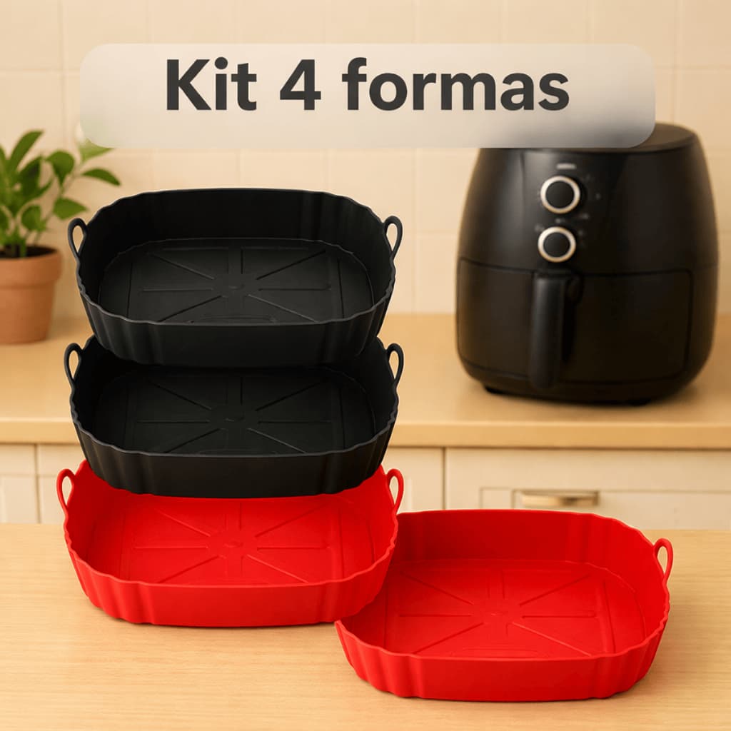 Kit 4, 3, 2 ou 1 Formas airfryer Silicone Antiaderente Quadrada-Fritadeira, Forno,Microondas