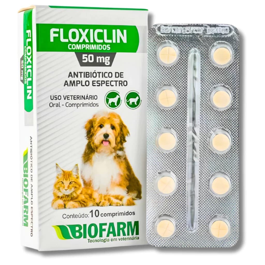 Floxiclin 50mg Antibióticos 10 Comprimidos Para Infecções - Diarreias e Otites