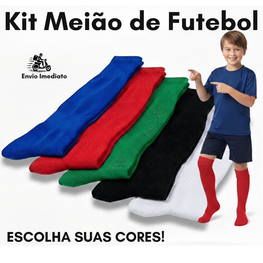 Kit 3/2/1 Pares Meião de Futebol Esportivo Longo Comprido Infantil Juvenil Meia Solado Toalha Grossa