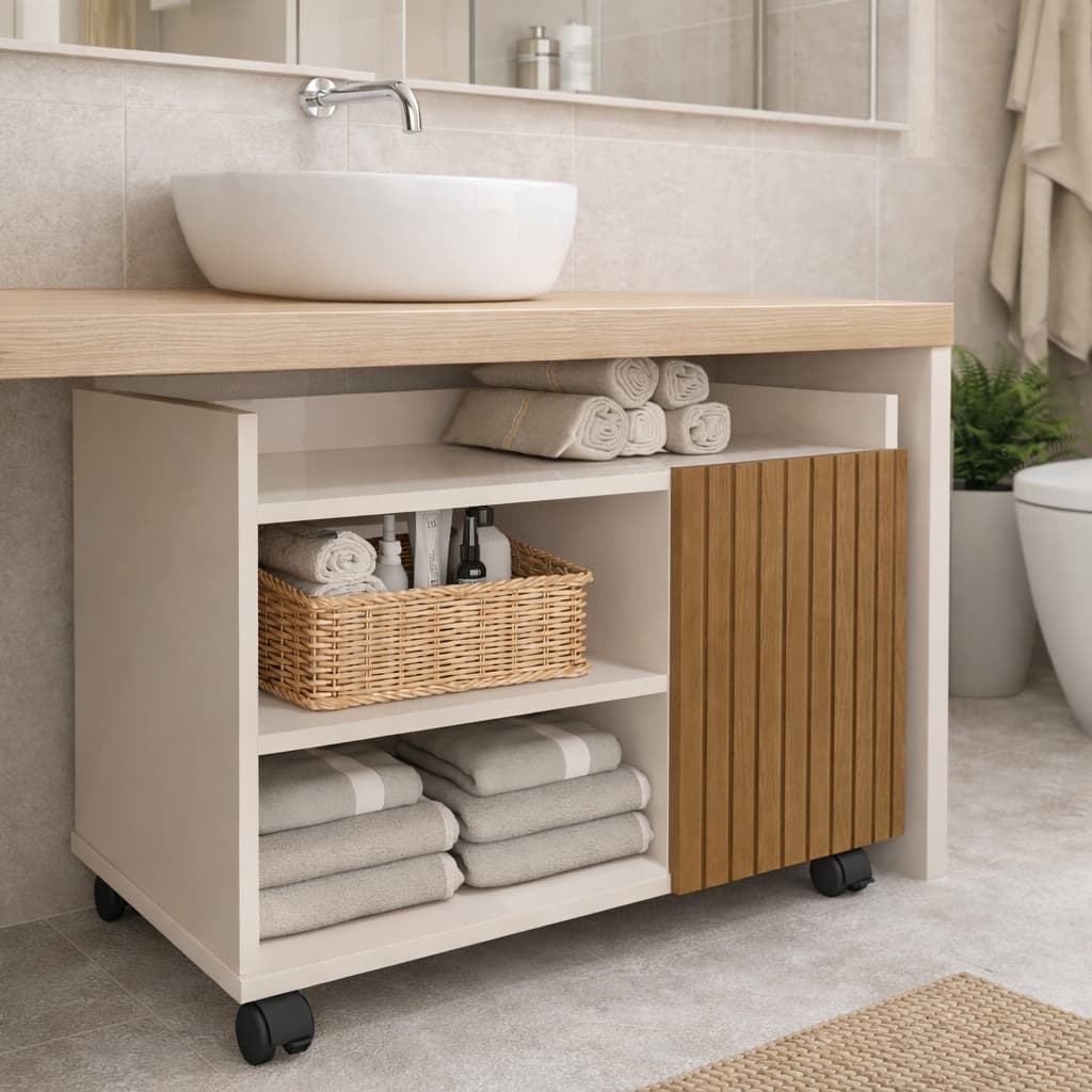 Gabinete para Banheiro ou Lavabo com Rodinhas Armário Multiuso Organizador Design Moderno e Funcional