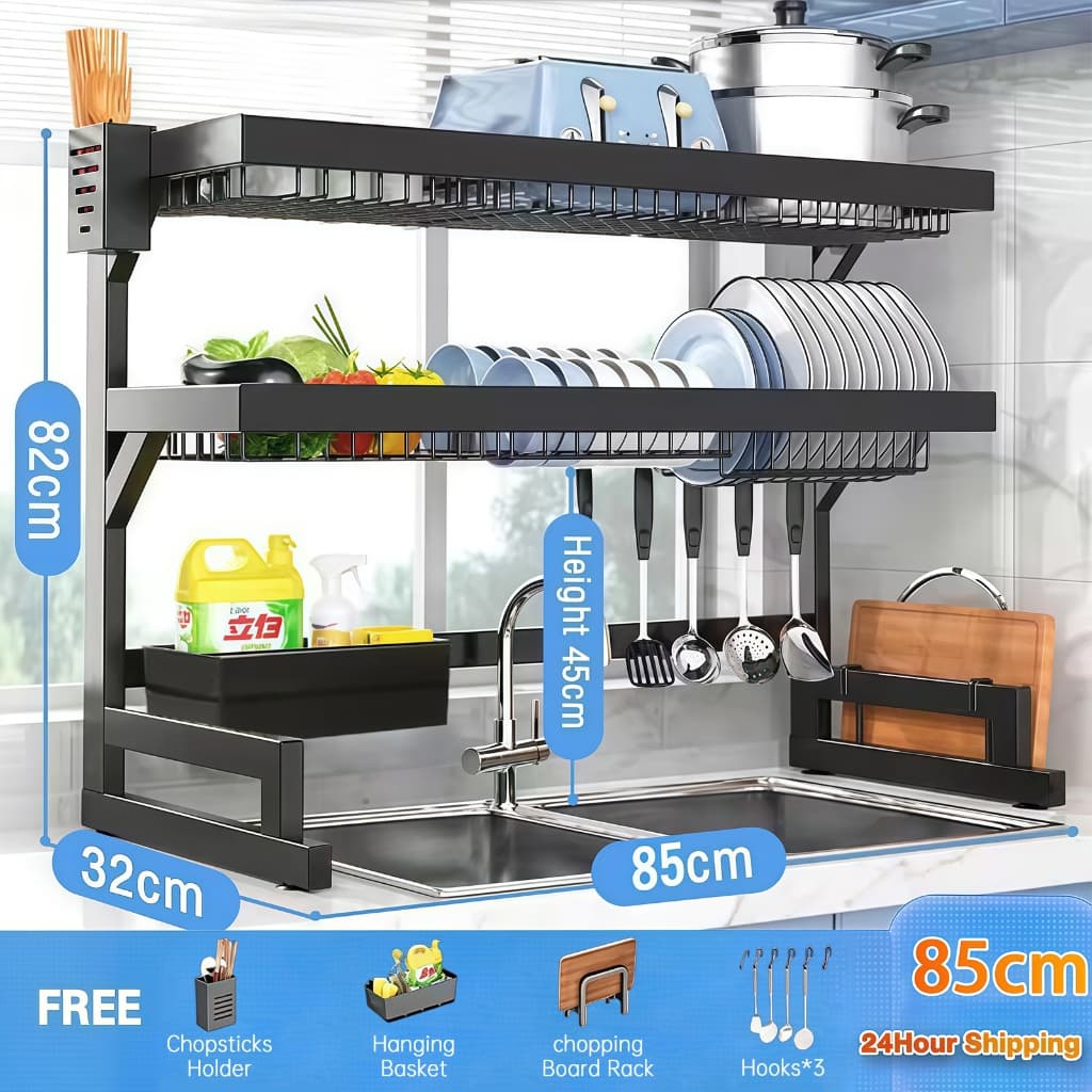 1/2Rack de pratos em camadas sobre a pia Rack Escorredor de pratos/Equipado com Suporte Para Esponja