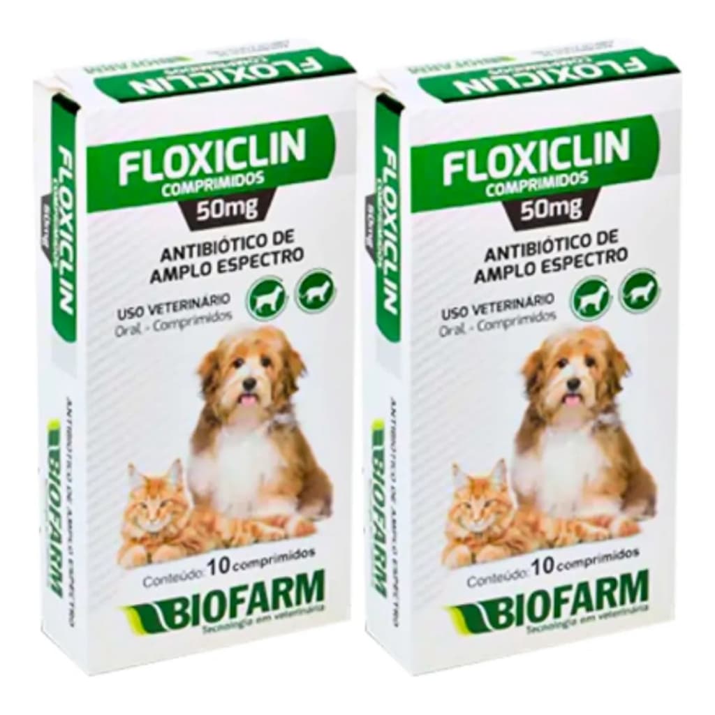 Kit C/ 2 Floxiclin 50mg Biofarm 10 Comprimidos Para Infecções - Diarreias e Otites