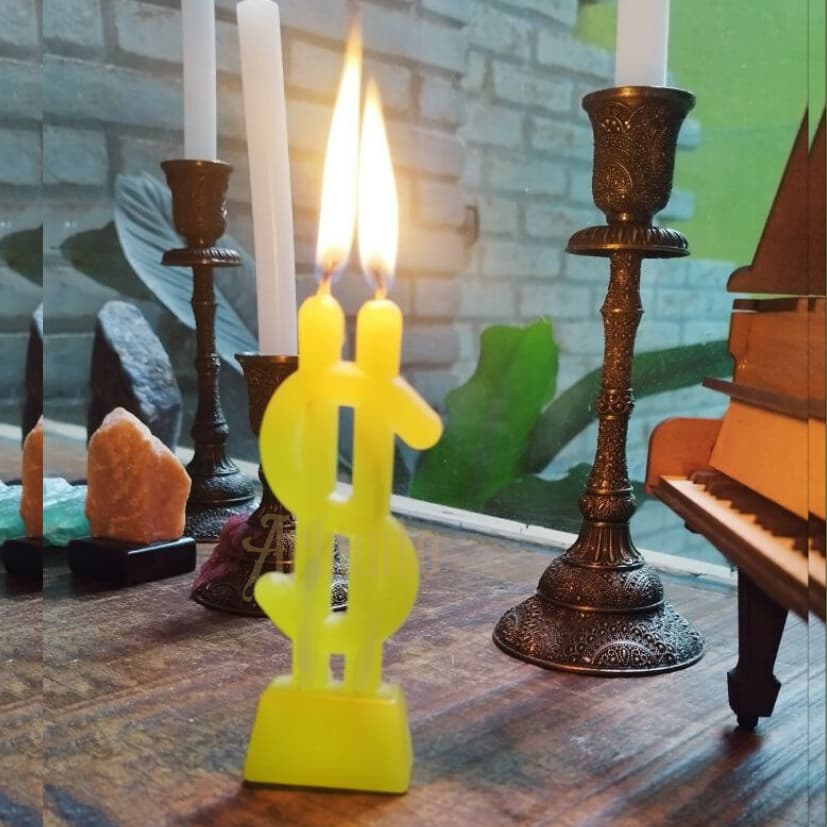 Kit 1 até 5 Velas Chama Dinheiro Cifrão Prosperidade dinheiro Ritual magia umbanda Candomblé Bruxaria - Envio Rápido