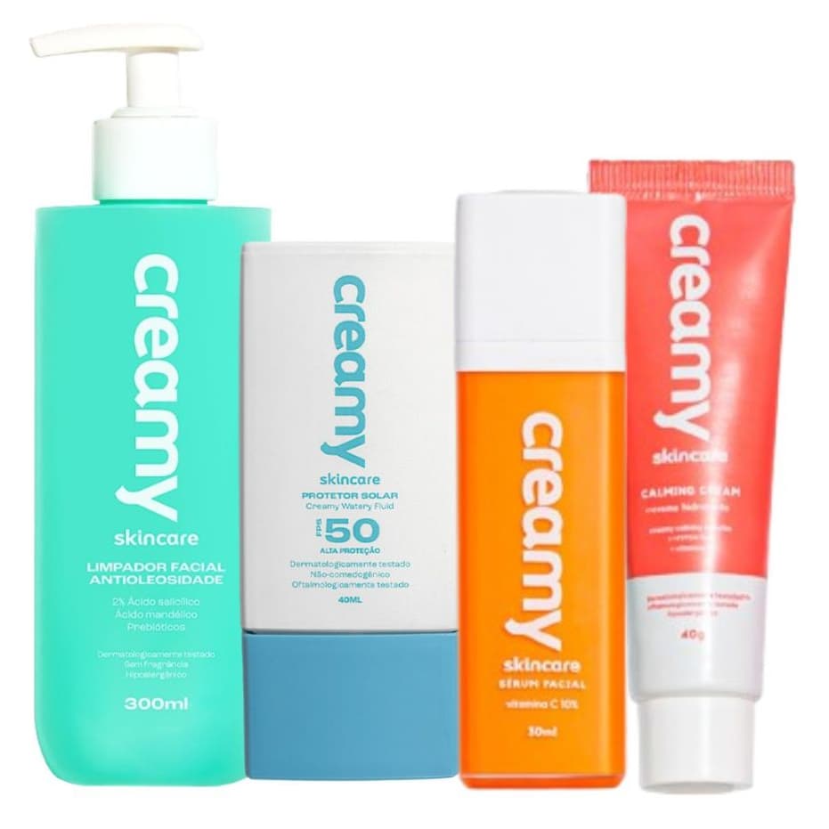 Kit Rotina Básica - Limpador Antioleosidade + Vitamina C + Calming Cream + Protetor Solar FPS 50