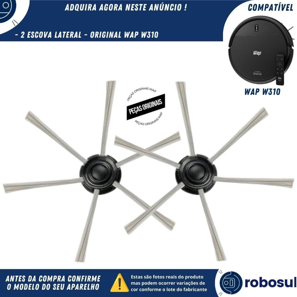 Par de Escova Lateral Original Para Robô Aspirador Wap Robot W310