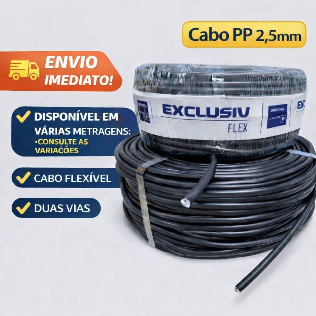 Cabo PP 2x2,5 mm 100 metros 50 metros 40 metros e 30 metros