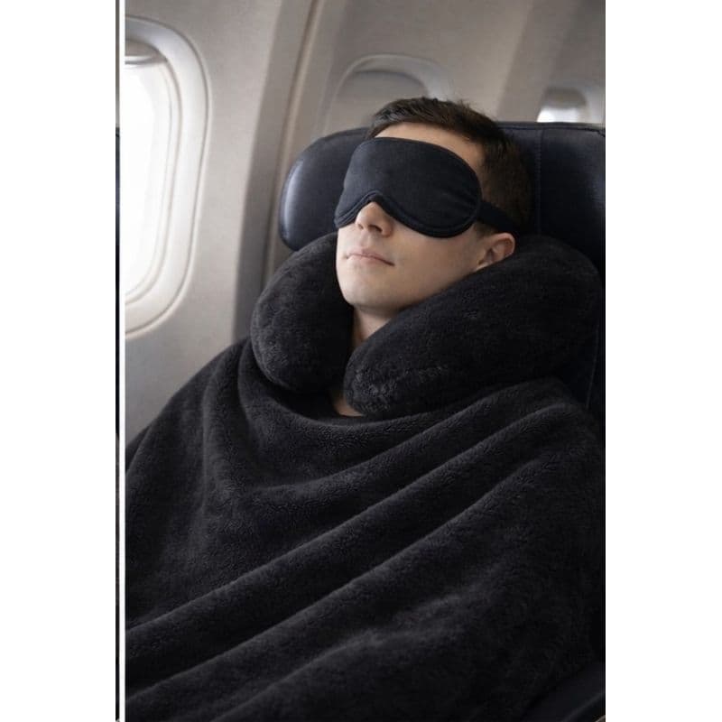 Kit Viagem Conforto 3 em 1 Almofada de Pescoço + Manta + Máscara de Dormir (Avião/Carro/Ônibus)
