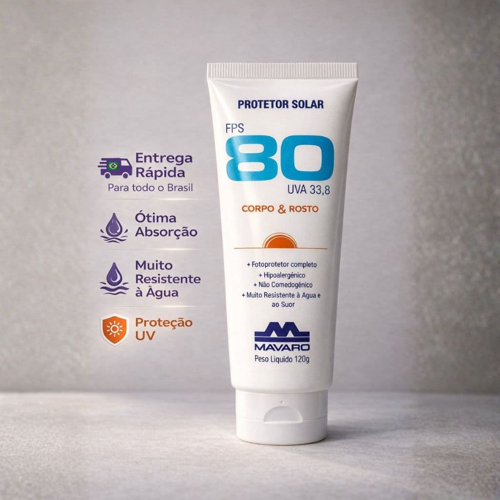 Protetor Solar FPS 80 Resistente à Água Absorção Proteção UV Toque Seco