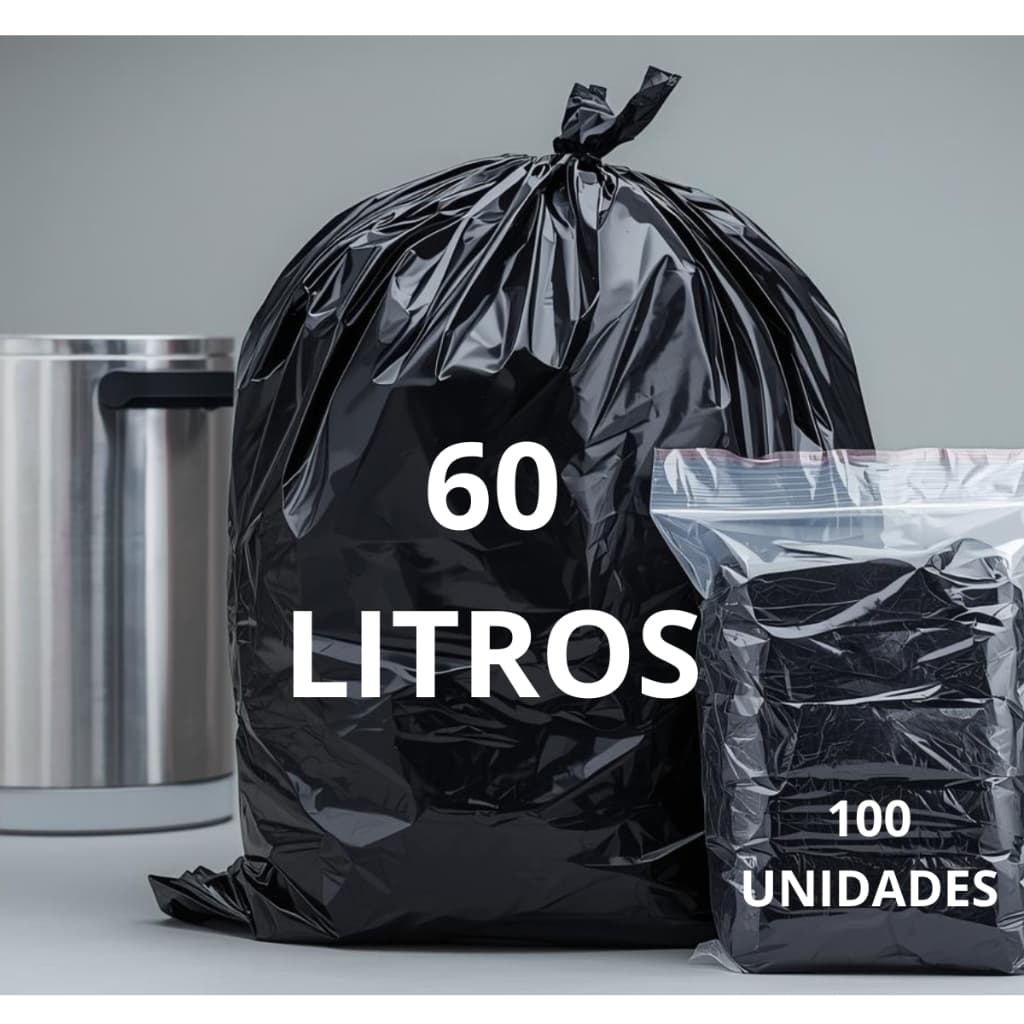 Saco De Lixo Preto 60 Litros Resistente Pacote Com 100 Unidades