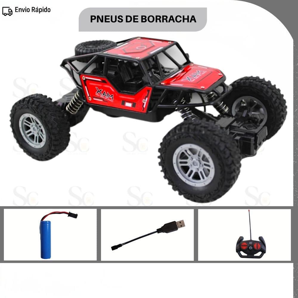 Carrinho Carro de Controle Remoto Off-Road Estrutura Reforçada Jeep 4x4 Recarregável Brinquedo