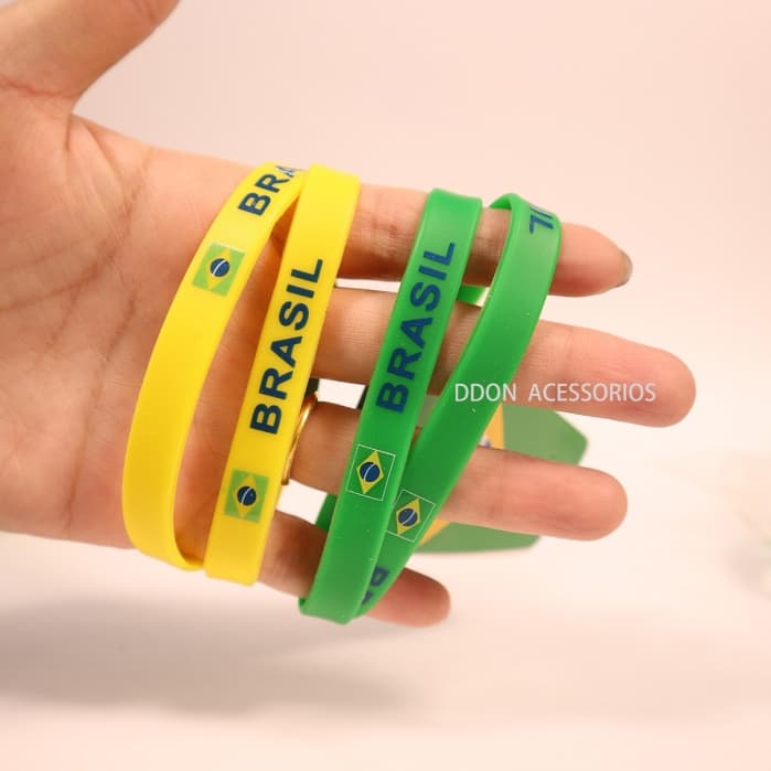 Kit com 4 /8/12/24 Pulseiras de Silicone Brasil – Verde e Amarelo, Unissex