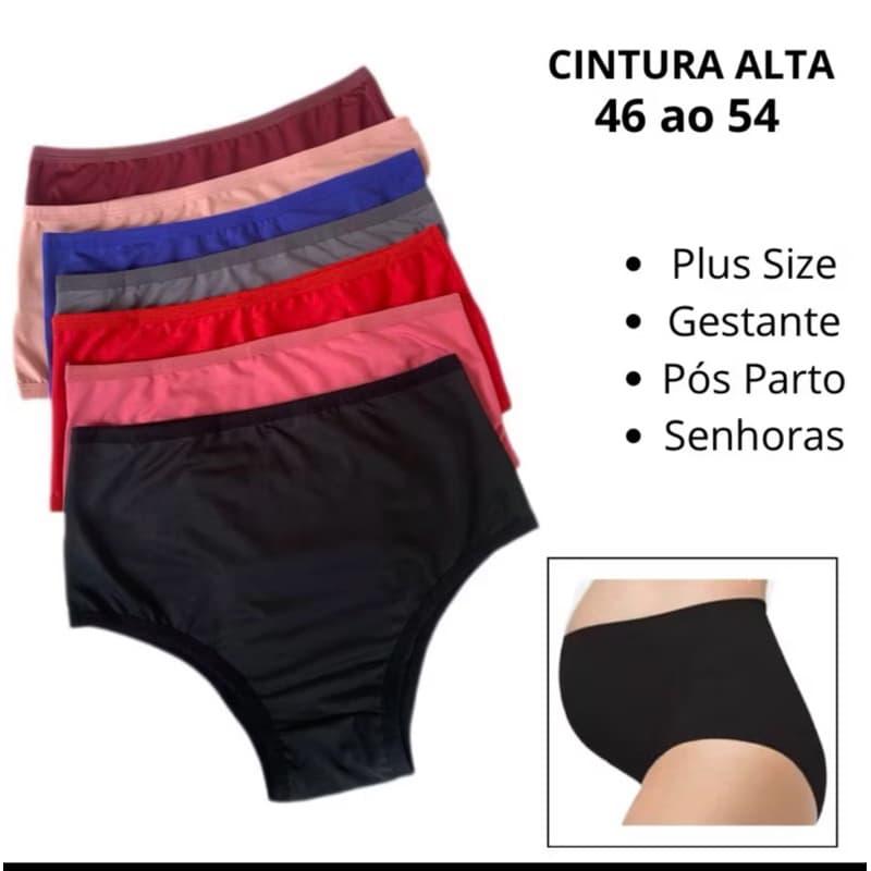 kit 3,4,ou 6 Calcinhas Gestante e Pós-Parto Cintura Alta Poliamida Hot Pants