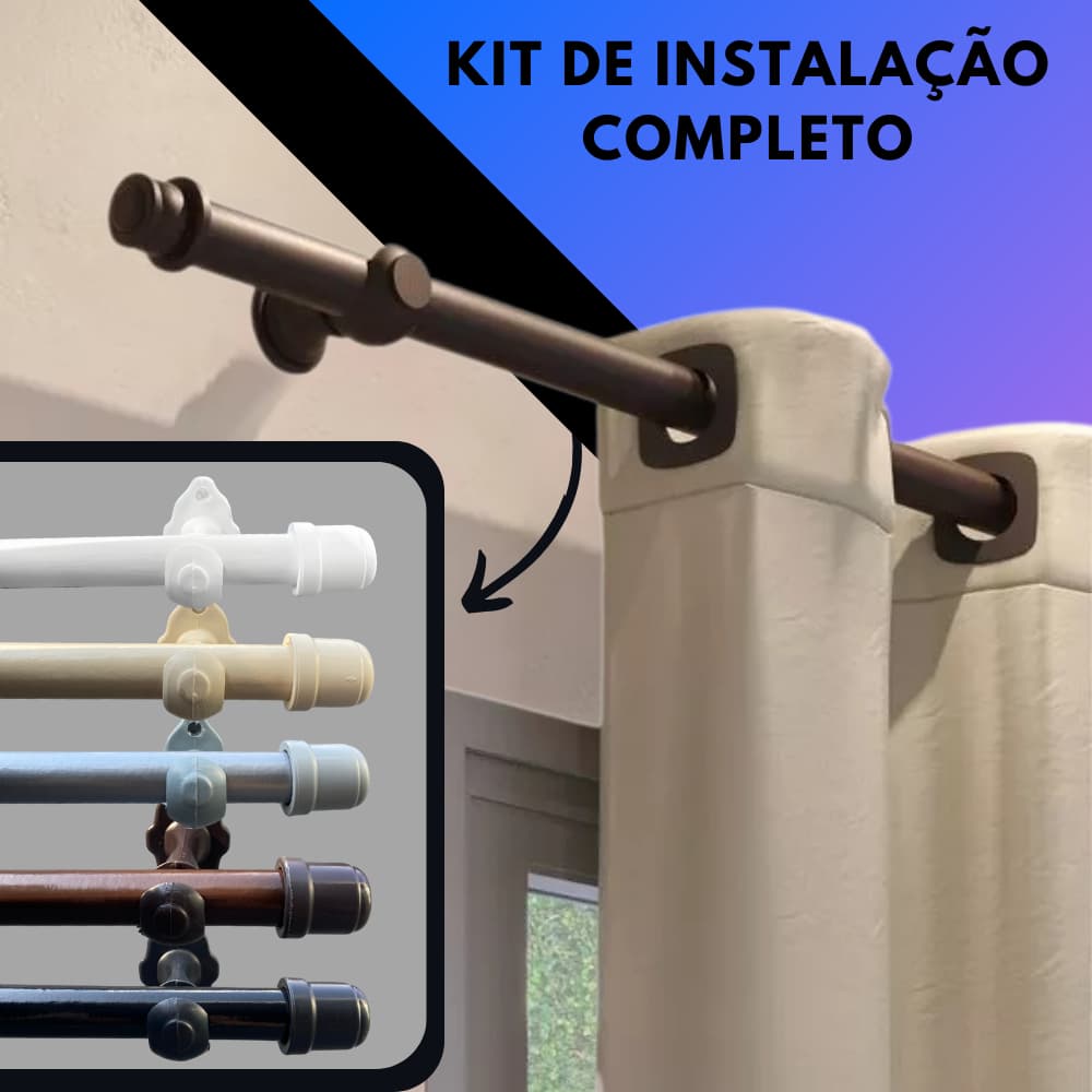Kit Varão Completo de Madeira Suporte 1,00mt a 3,00mt para Cortina, Resistente Várias Cores e Tamanhos Envio Full