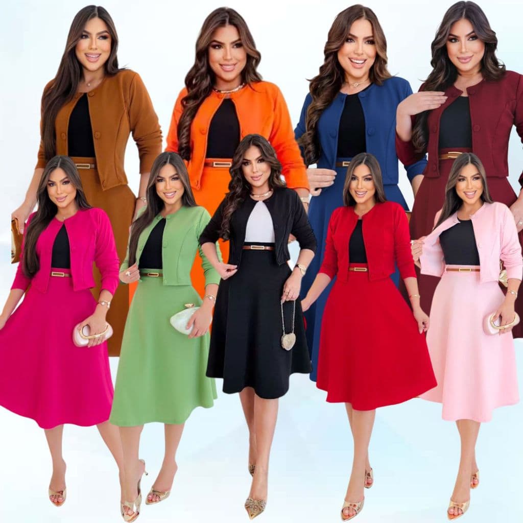 CONJUNTO 4 PEÇAS: BLAZER 6 BOTÕES, SAIA, CAMISETA E CINTO MODA EVANGÉLICA, CONGRESSO CULTO PLUS SIZE