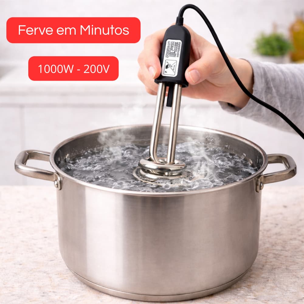 Ebulidor Elétrico Aquecedor Ferve Água Rápido 1000W 220V Rabo Quente Mergulhão