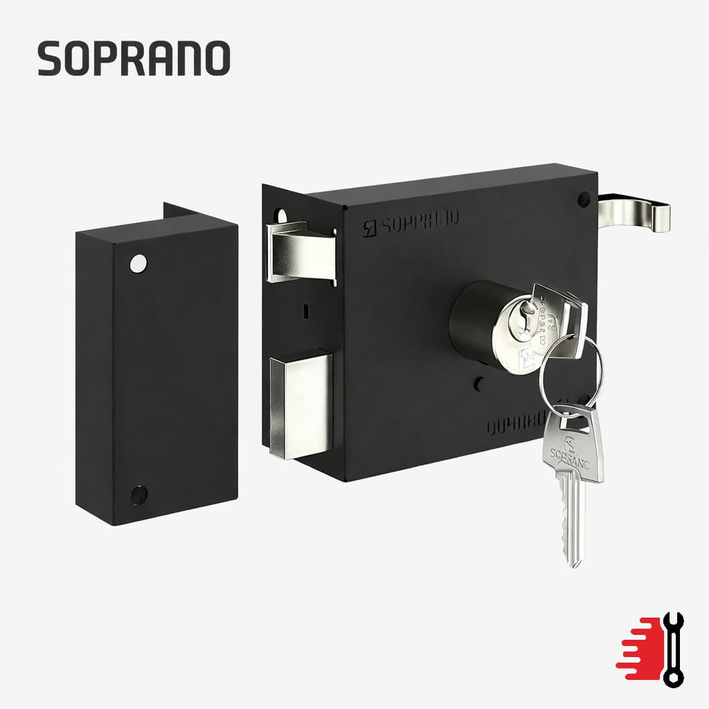 Fechadura De Sobrepor Soprano Pratice PY Preta Para Portão Segurança Chave