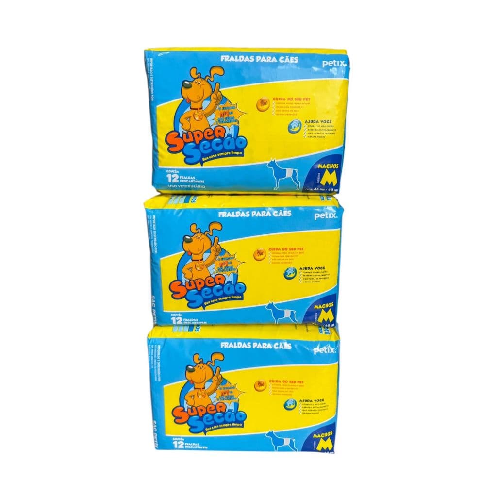 3 Pacotes Fraldas Super Secão Pet Descartável para Macho M 36 Un Total