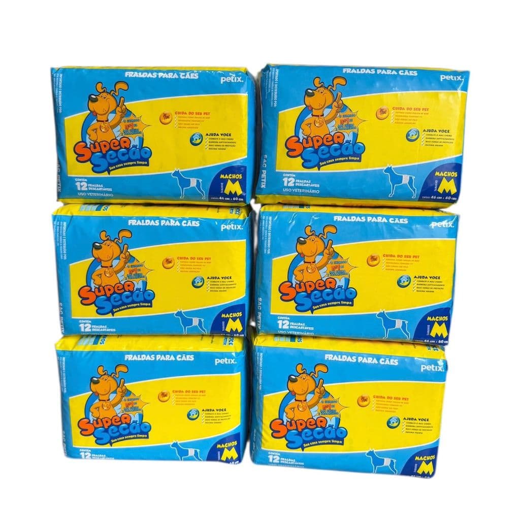 6 Pacotes Fraldas Super Secão Pet Descartável para Macho M 72 Un Total