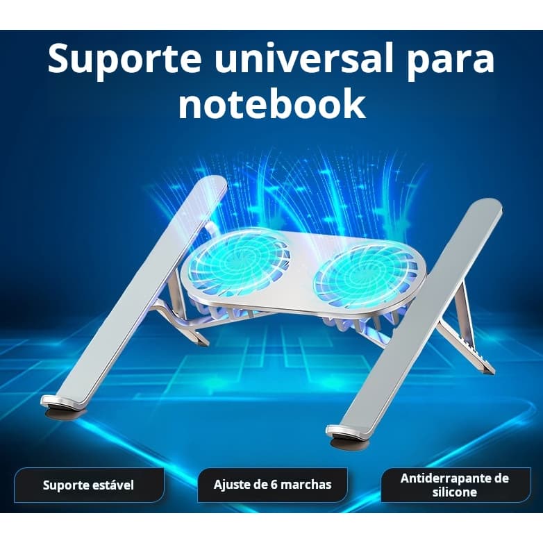 Suporte De Notebook E Tablet Com Cooler Alumínio Base