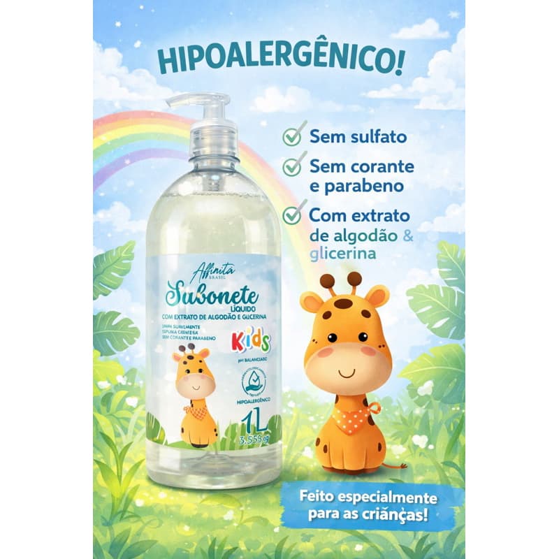 Sabonete/Shampoo Glicerinado Infantil 1L Hipoalergênico Affinitá Brasil