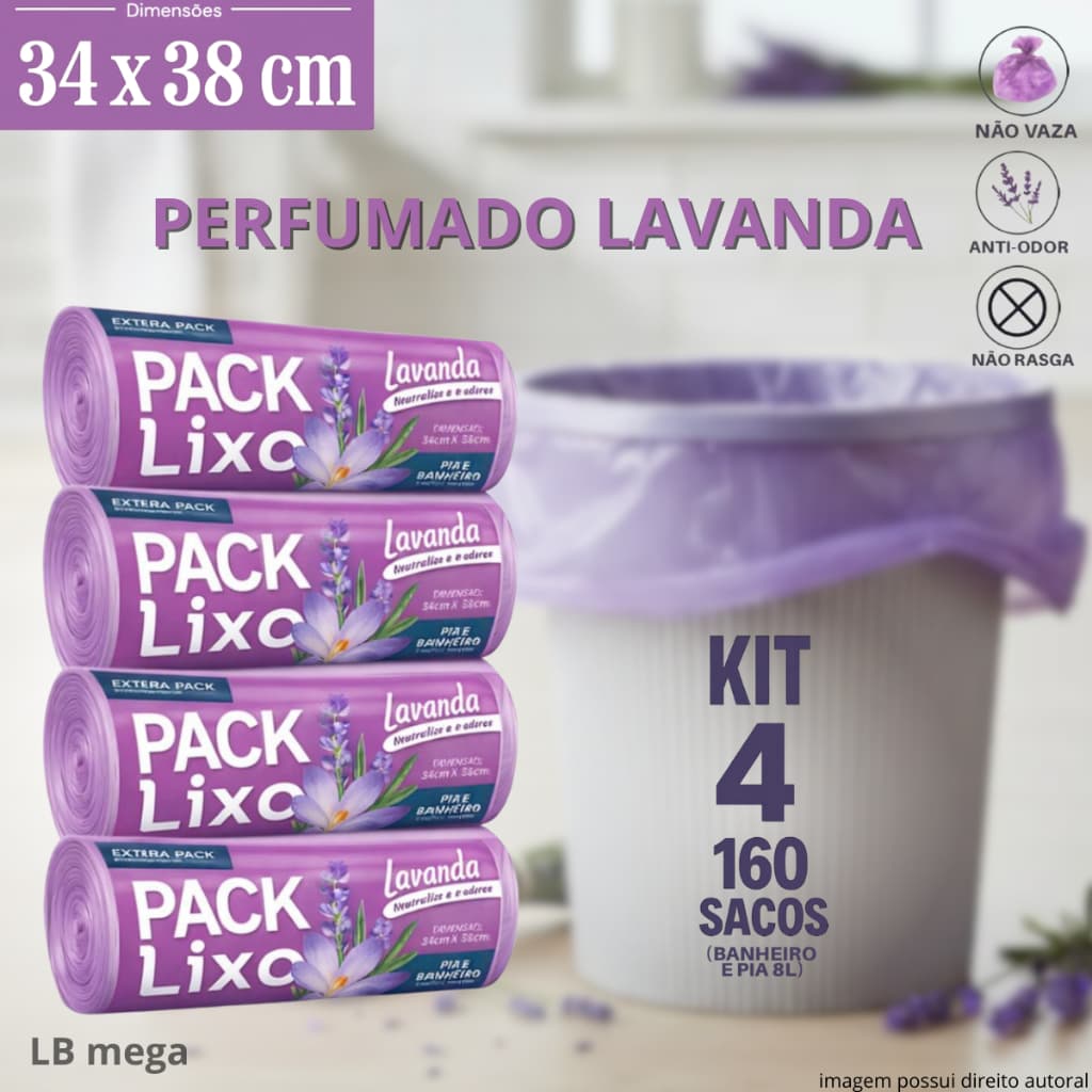 Saco de Lixo Perfumado Lavanda Sacos Para Pia e Banheiro Neutraliza Odores Econômico Resistente
