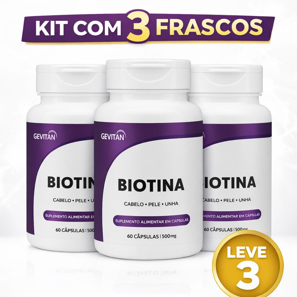 Kit 3 Biotinas 180 Cápsulas | Cabelo Pele Unha | Suplemento Alimentar