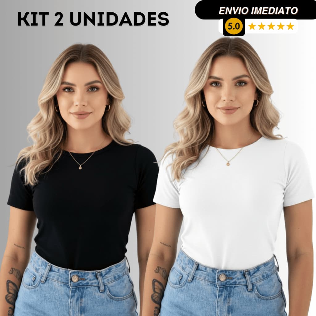 kit 2 Blusas Suplex Manga Básica Feminina Manguinha Premium