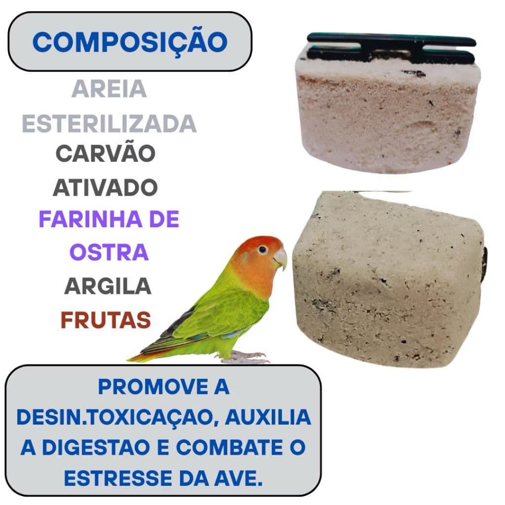 Kit Pedra Cálcio Passaros Calopsita Periquito Papagaio Aves Suplemento Mineral Digestão Bico Forte