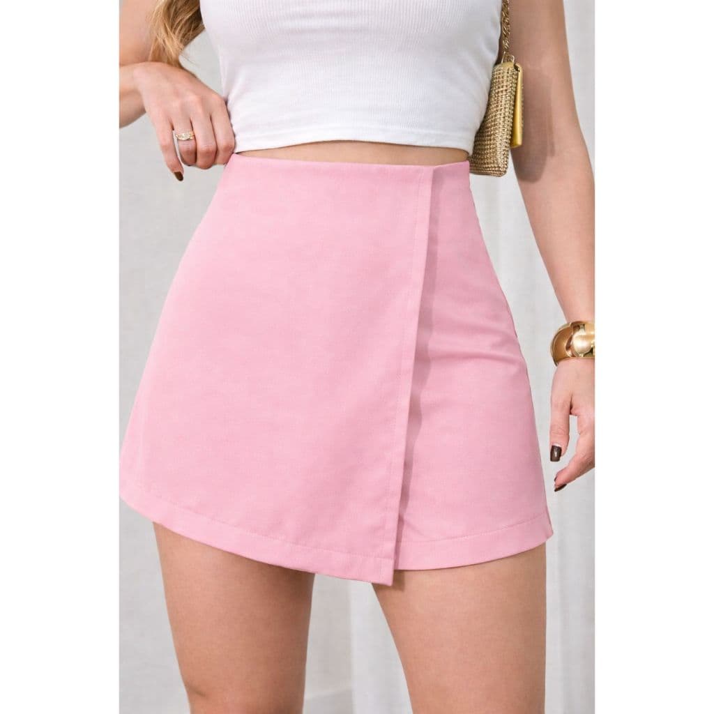 Short Saia Alfaiataria Feminina com Ziper moda blogueira Basica Verao Tendencia Candy Colors