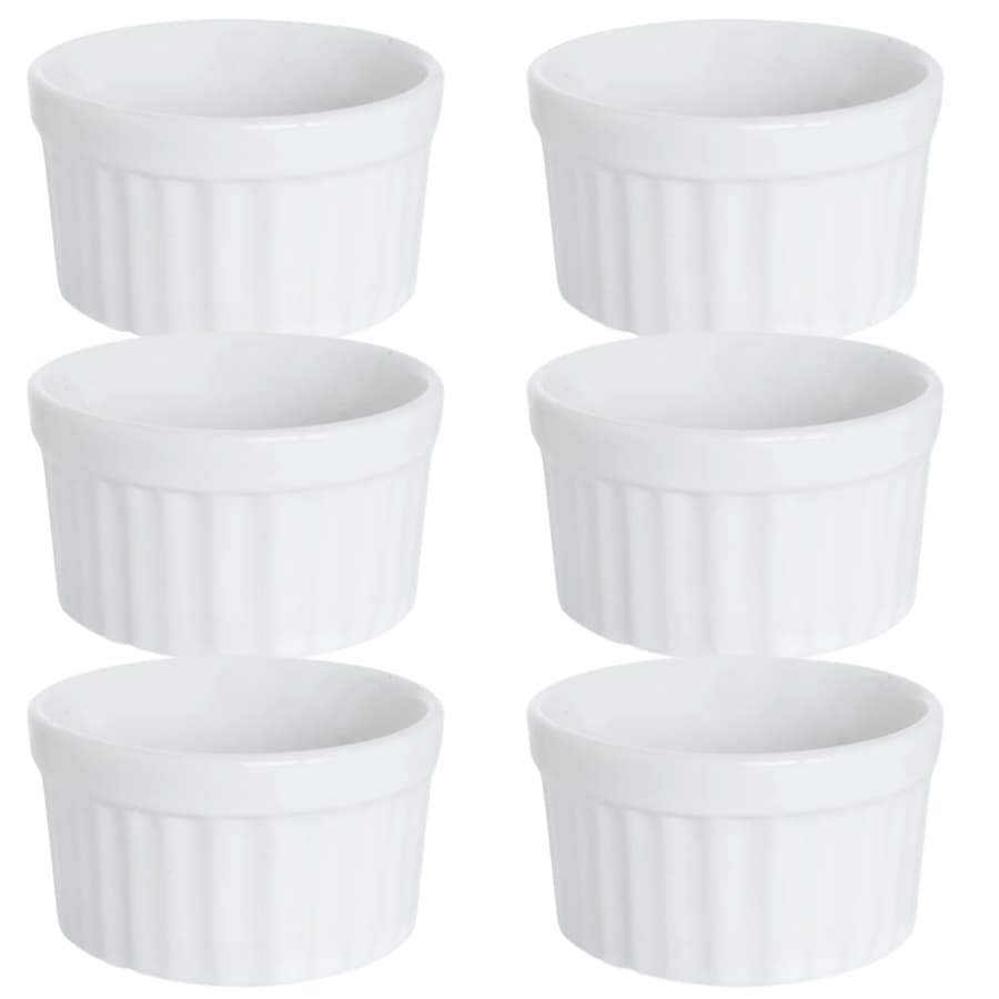 Kit 6 Ramequim Porcelana Canelado 210ml Molheira Porta Molho Patê Sobremesa