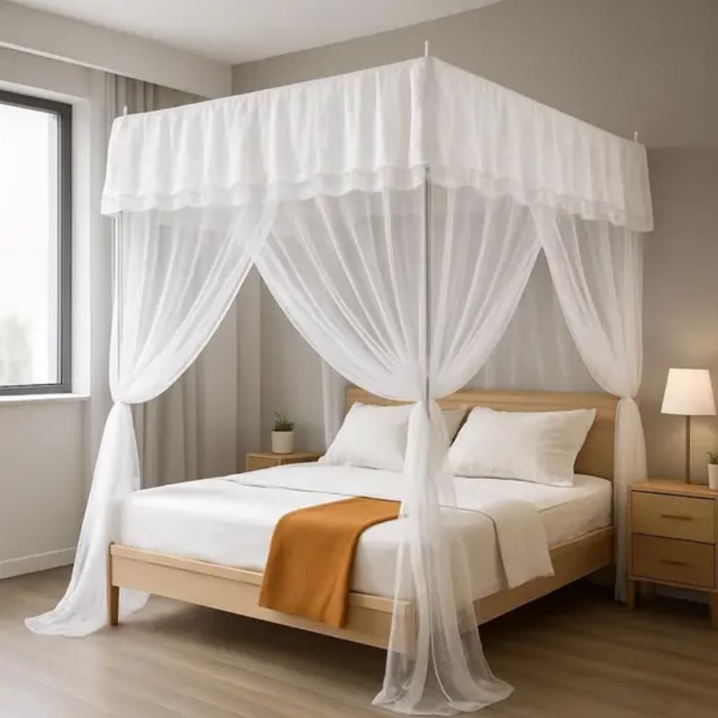 Mosquiteiro Palácio com armação Casal box volta ao mundo cortinado abertura lateral