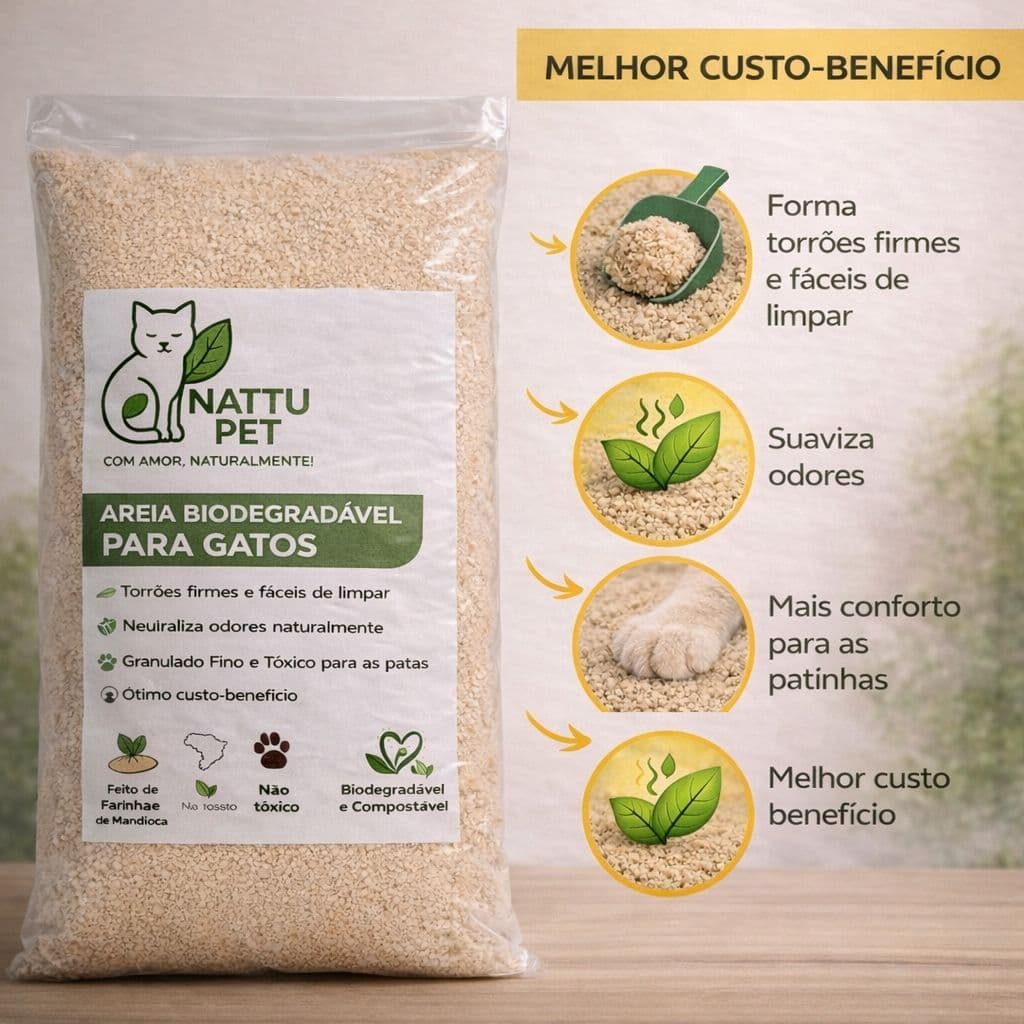 Areia Biodegradável 4Kg - Mandioca - Grãos Grossos - MAIS BARATA Areia de Gato Higienica