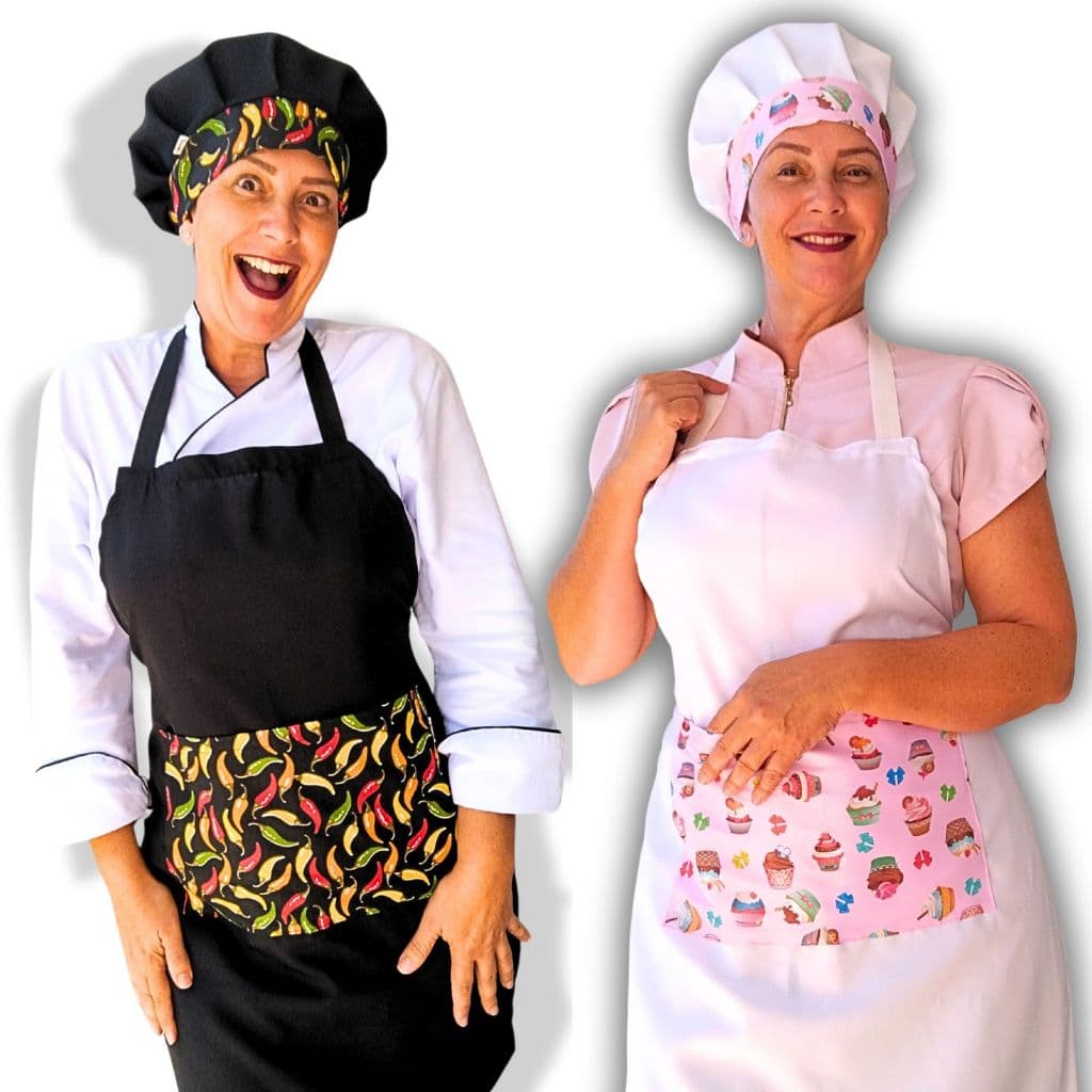 Kit avental e touca gorro de cozinha chapéu de chef