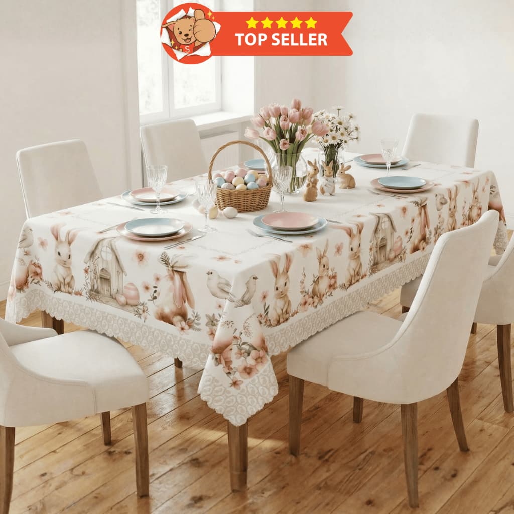 Toalha de Mesa Retangular p/ 6 lugares 2,20 x1,50 Páscoa Encantada (Decoração, Cozinha, Mesa Posta))