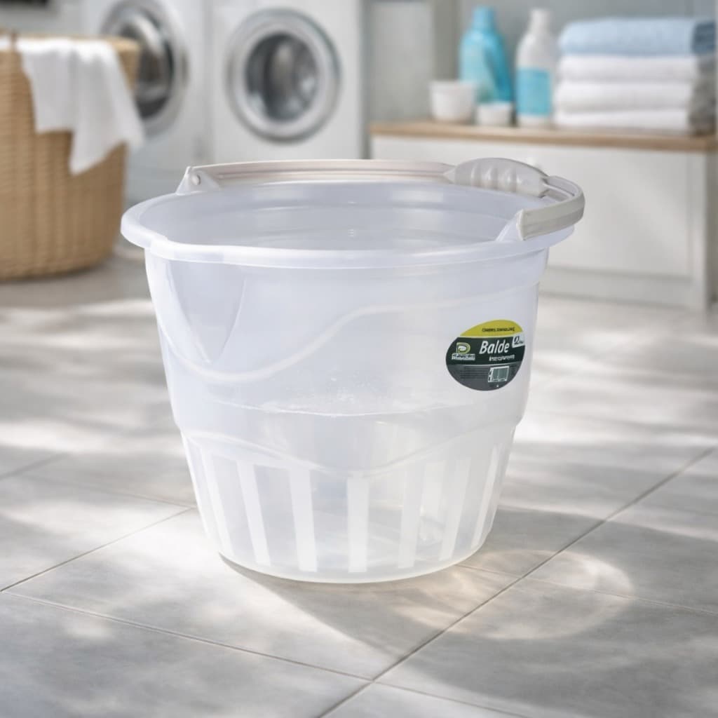 Balde Plástico Reforçado Transparente Resistente Multiuso Limpeza Casa Cozinha Jardim 12 Litros