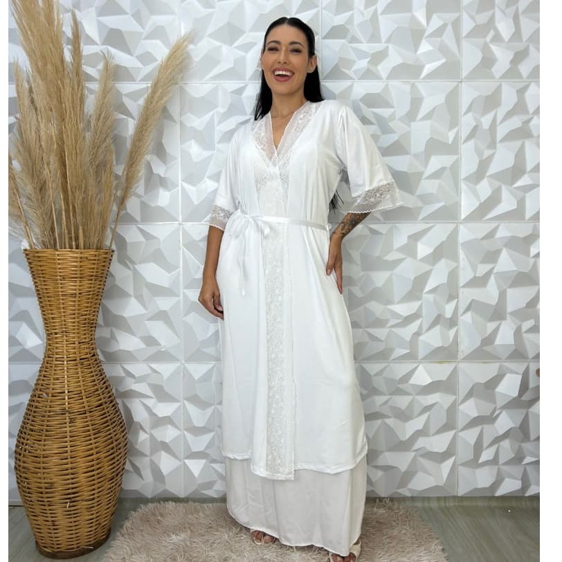 Robe Longo Noiva Microfibra Rendado Hobby Linha Noite Luxo