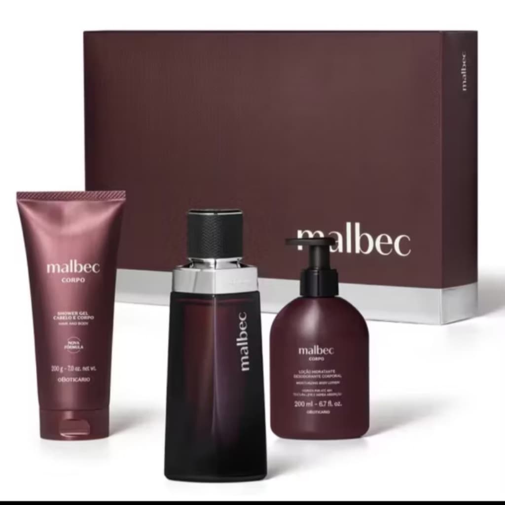 Kit Presente  Malbec Tradicional : Colônia 100ml + Sabonete liquido 250ml + hidratante 250ml + Caixa Rígida