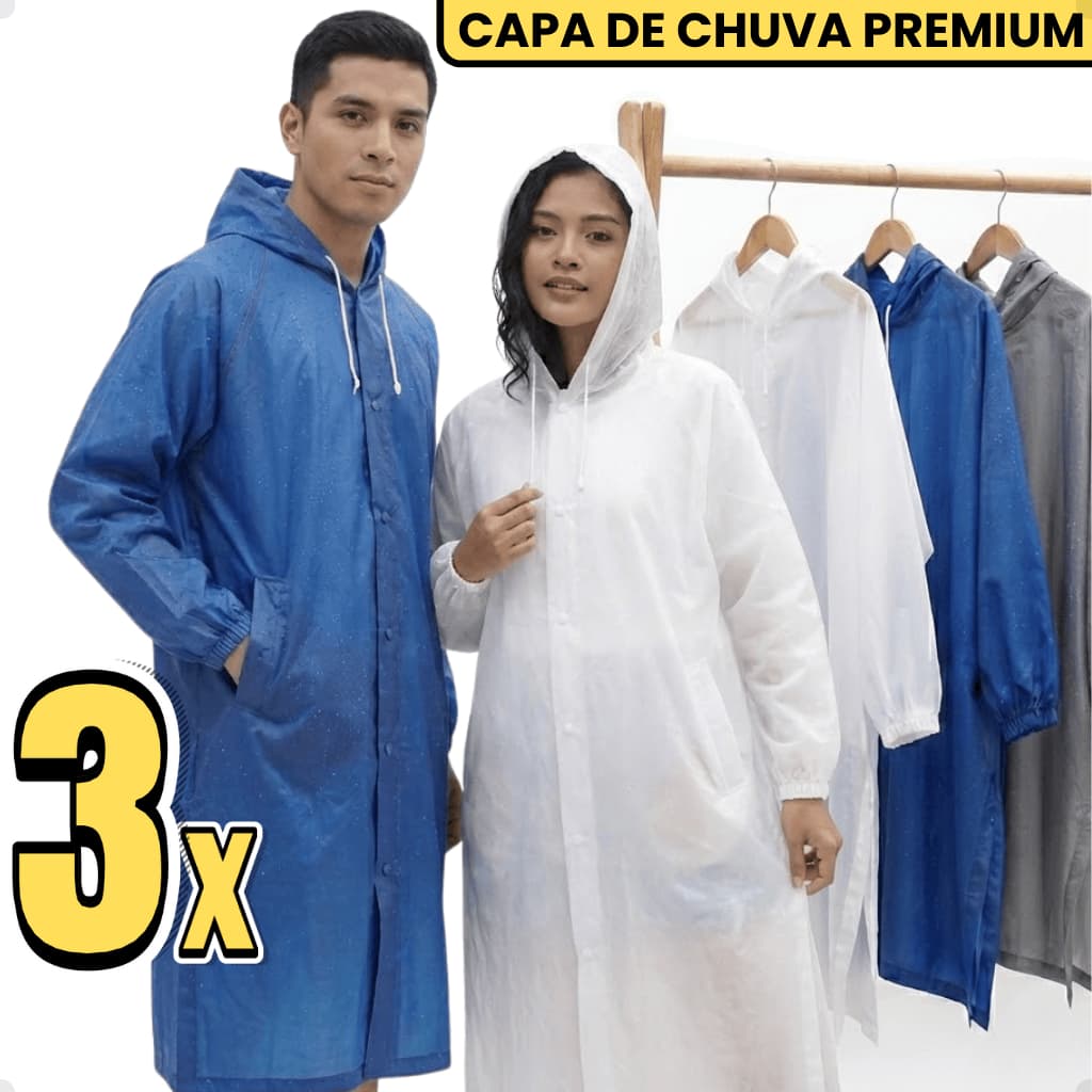 Capa Chuva Grossa transparente com Gabardina Reforçada Reutilizável