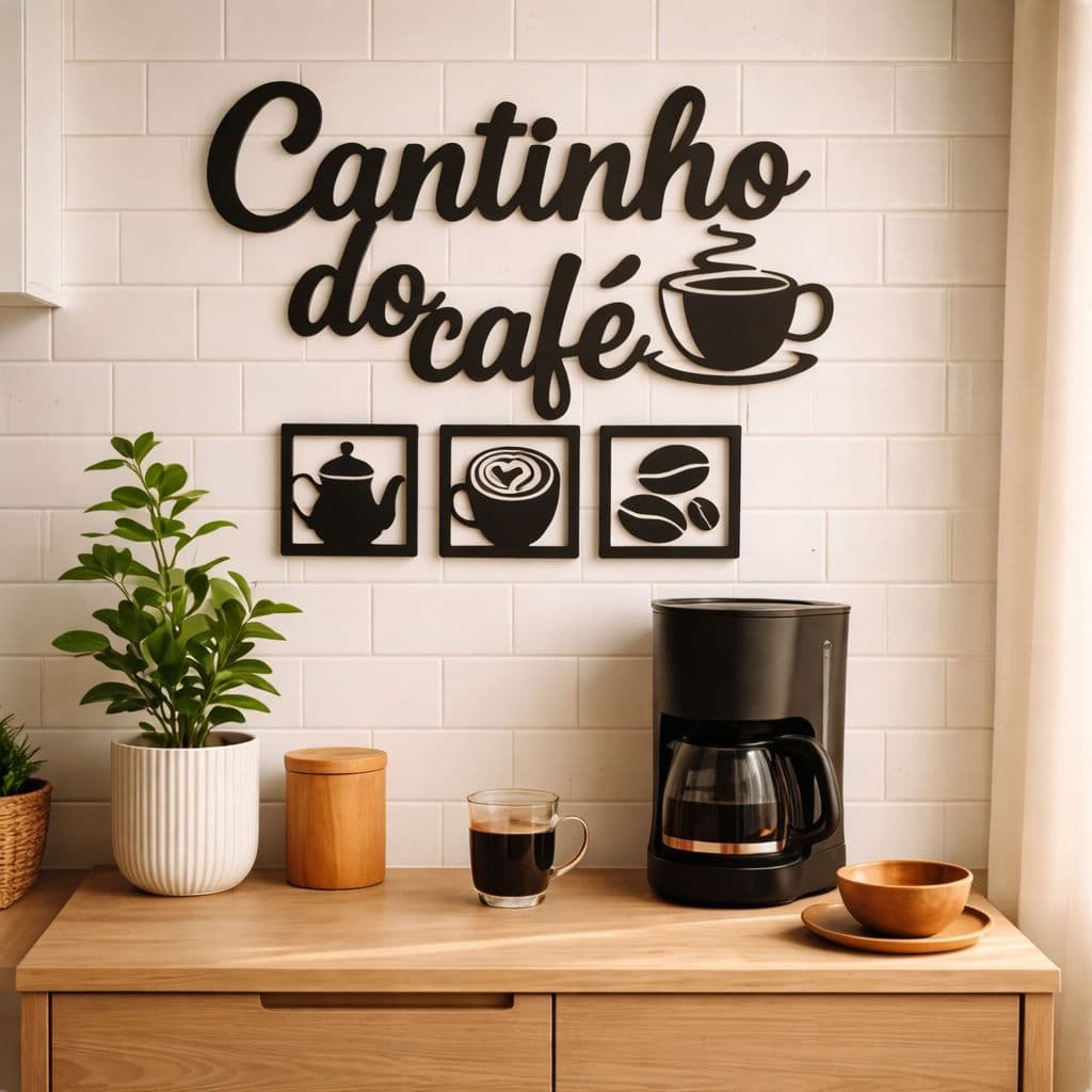 Kit para decoração Cantinho do café em mdf letreiros 4 peças