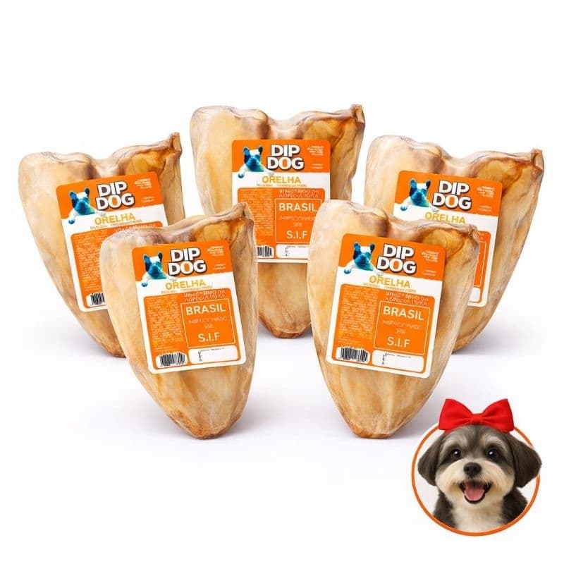 kit 5 Mordedor Orelhas Bovinas desidratadas Para Cachorro Dip Dog envio Imediato