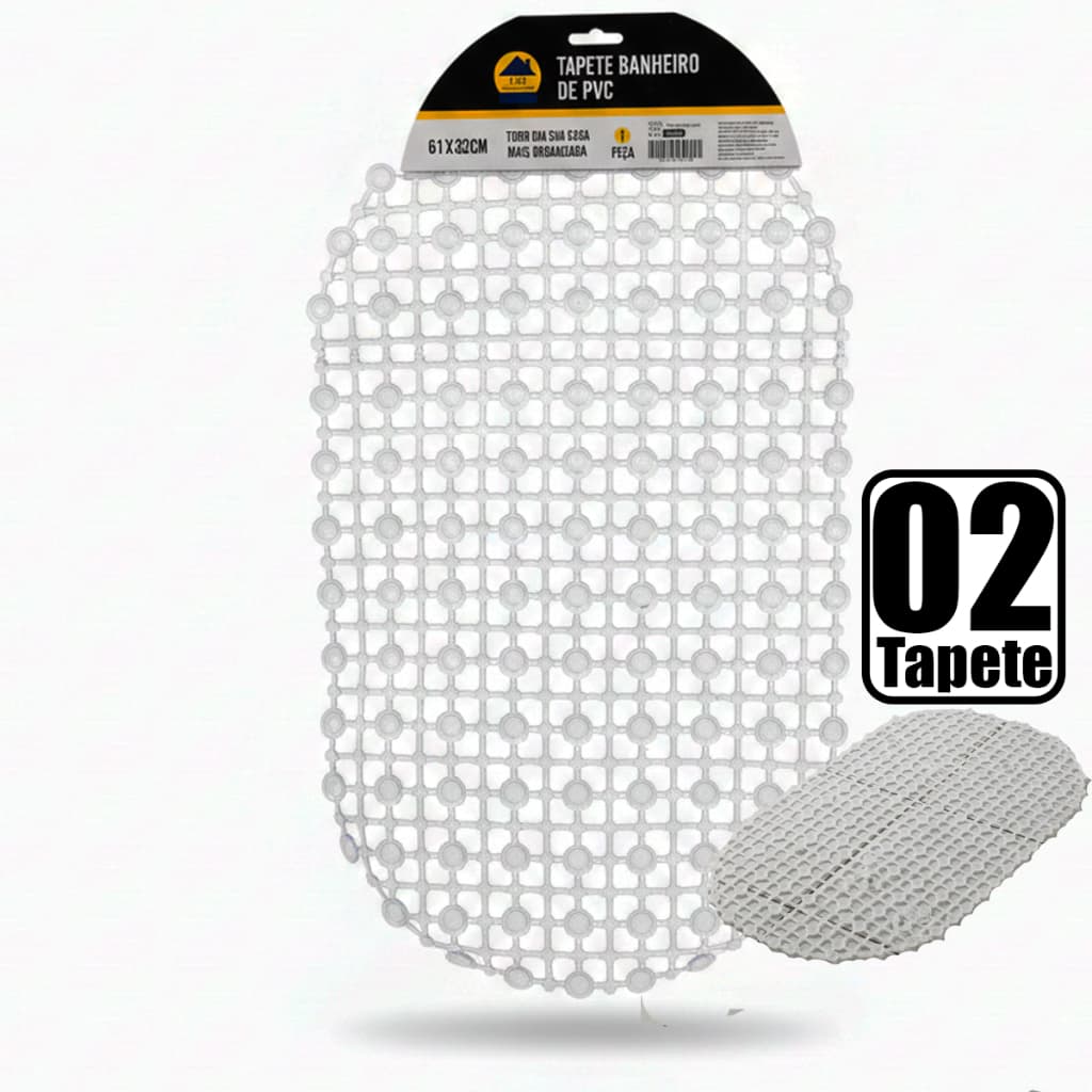Kit jogo de 2 Tapetes Antiderrapantes Para Box Banheiro 37x66cm PVC Com Ventosas Não Escorrega