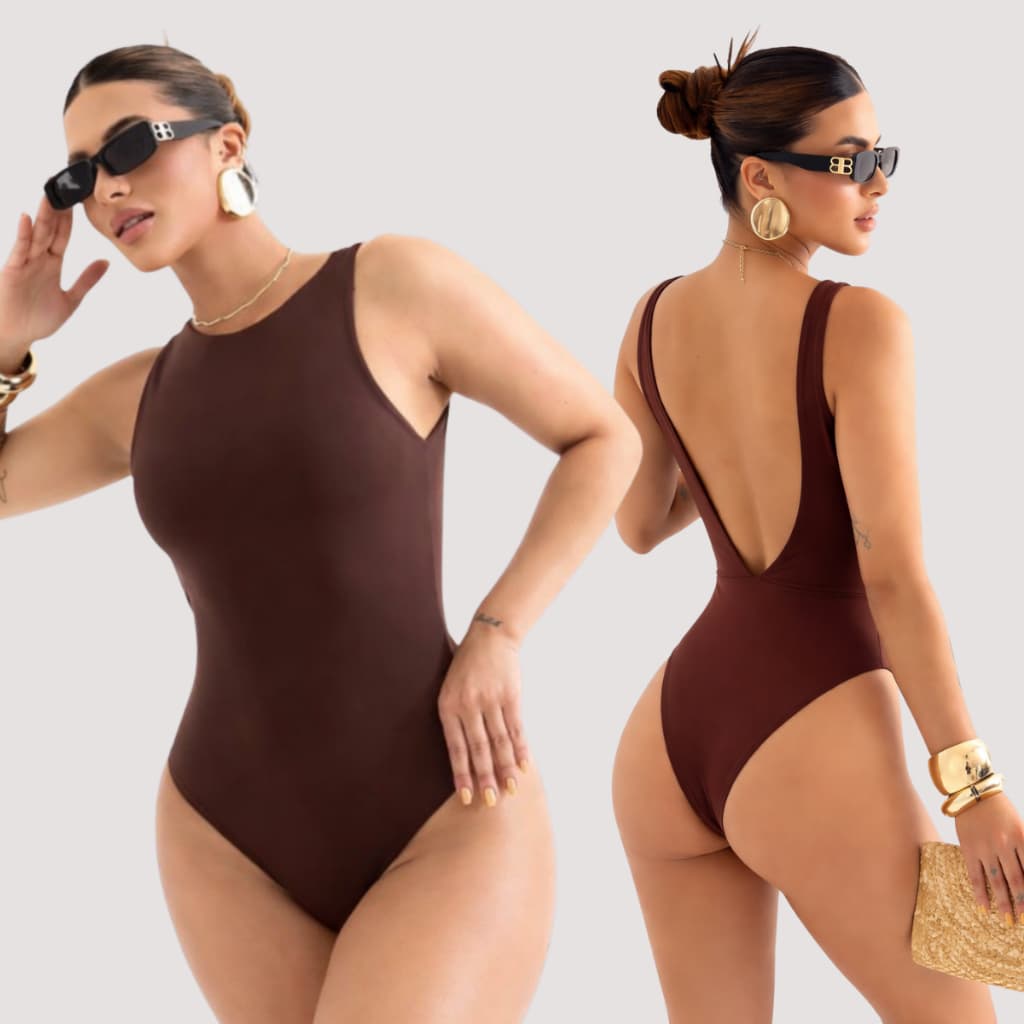 Maiô Body Modelador Moda Praia Natação Piscina Hidroginástica Collant Biquine Bore Preto Suplex Premium