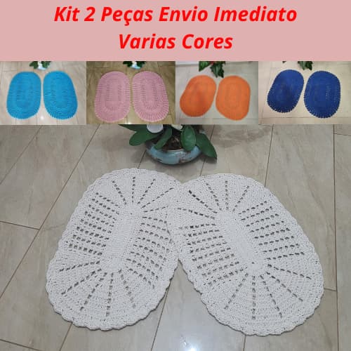 Kit 2 Tapetes Oval Artesanais Cru Crochê feito a mão 55cm x 40cm