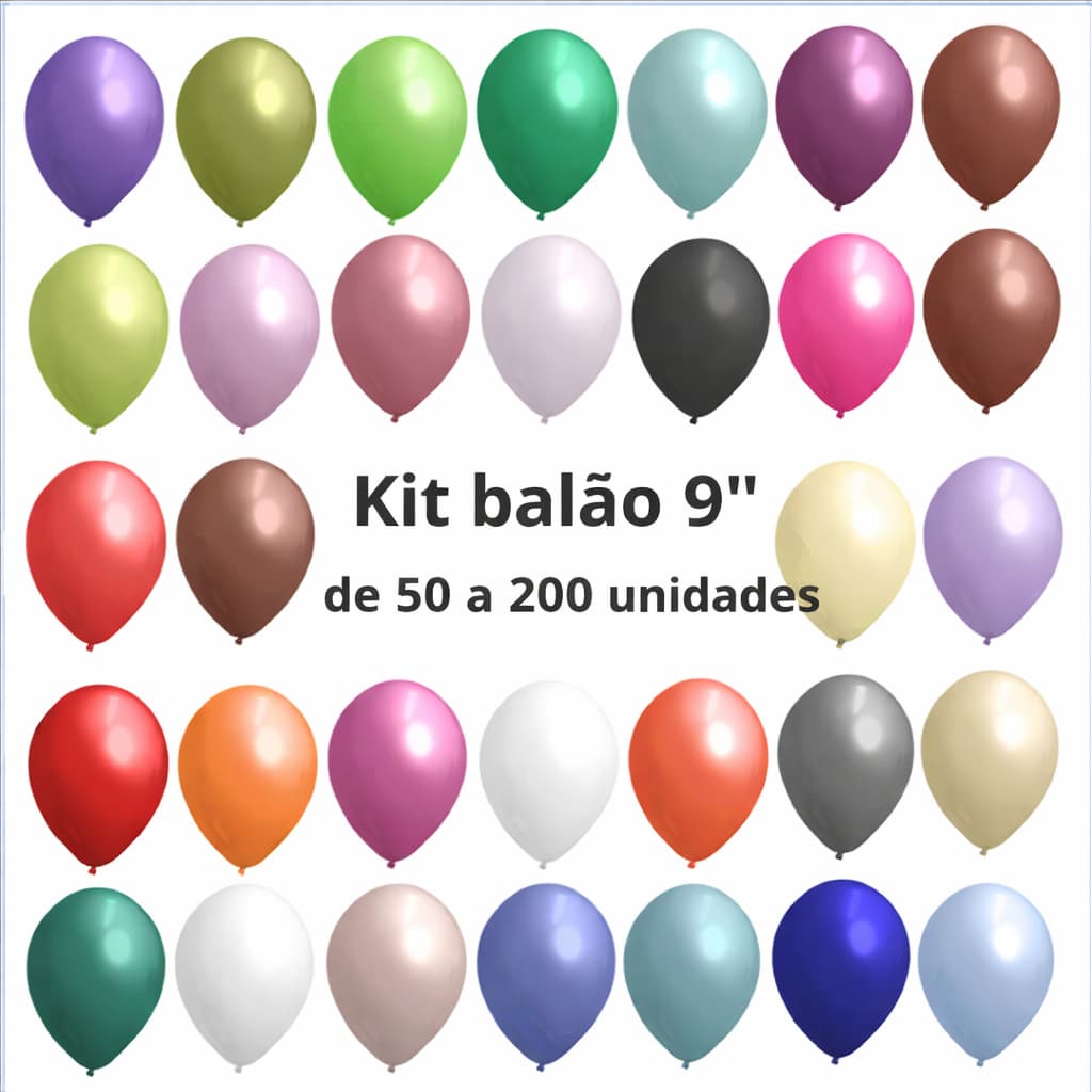 Kit Balão Bexiga Látex 50-200un Redondo Liso 9 Polegadas Festa Aniversário Decoração